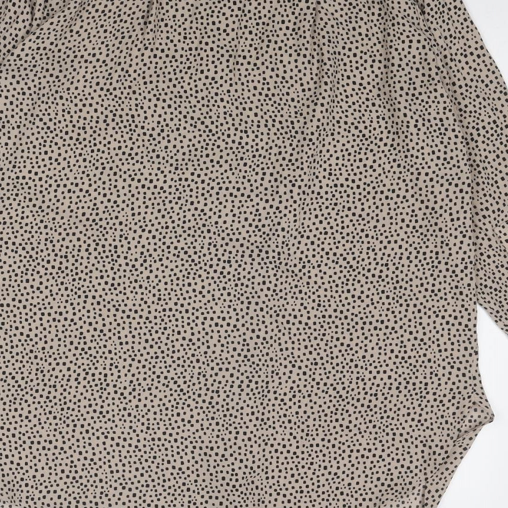 Marks and Spencer Womens Beige Geometric Polyester Basic Button-Up Size 10 V-Neck