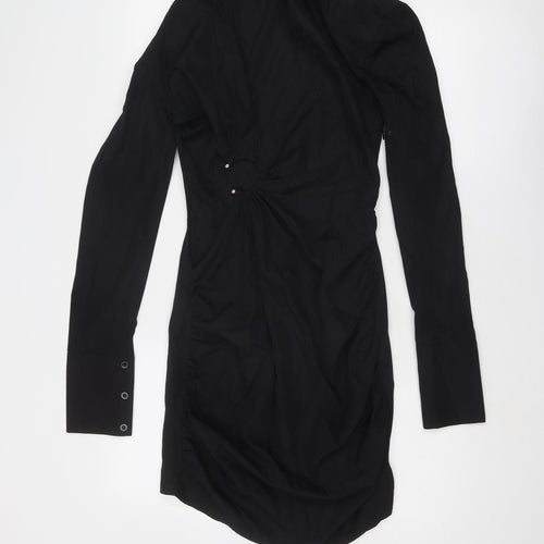 PRETTYLITTLETHING Womens Black Polyester Mini Size 8 Collared Zip