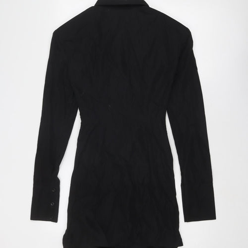 PRETTYLITTLETHING Womens Black Polyester Mini Size 8 Collared Zip