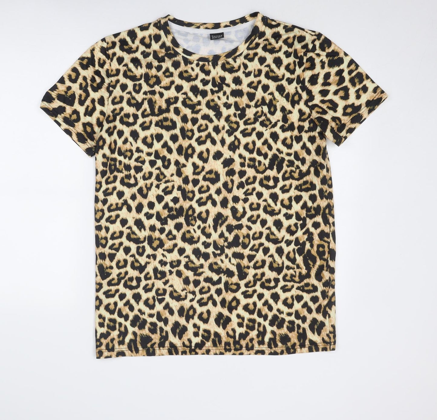 Funny World Womens Beige Animal Print Polyester Basic T-Shirt Size XL Round Neck - Leopard Print