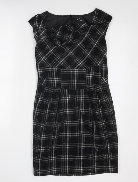 Oasis Womens Black Geometric Polyester Shift Size 12 Round Neck Zip