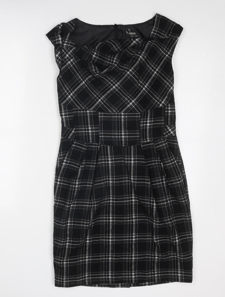 Oasis Womens Black Geometric Polyester Shift Size 12 Round Neck Zip