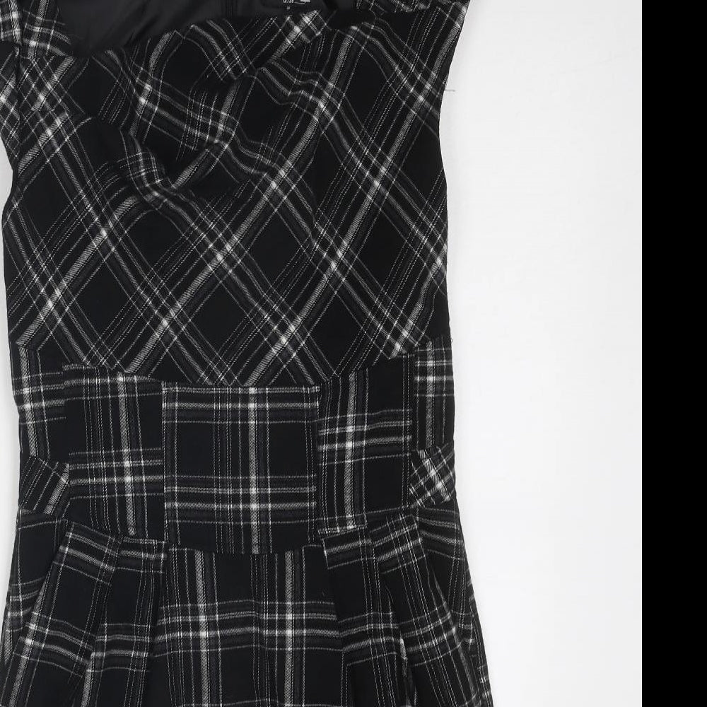 Oasis Womens Black Geometric Polyester Shift Size 12 Round Neck Zip