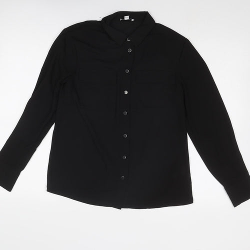 Warehouse Womens Black Polyester Basic Button-Up Size 8 Collared