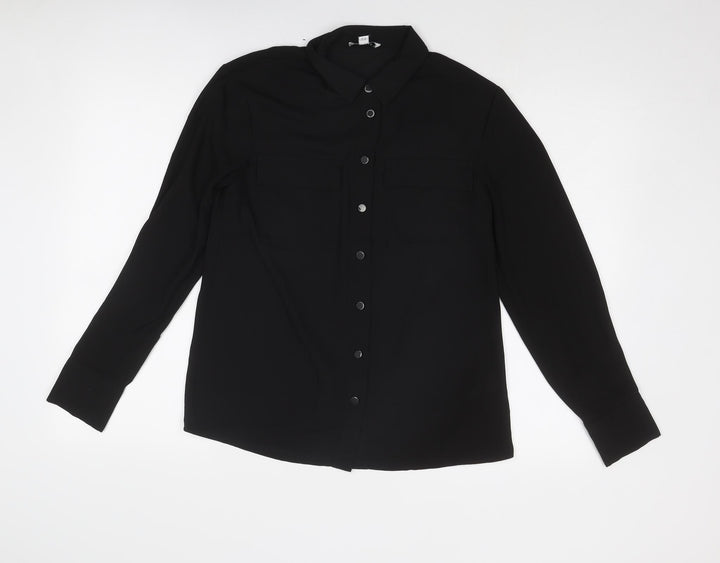 Warehouse Womens Black Polyester Basic Button-Up Size 8 Collared