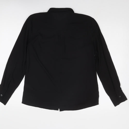 Warehouse Womens Black Polyester Basic Button-Up Size 8 Collared