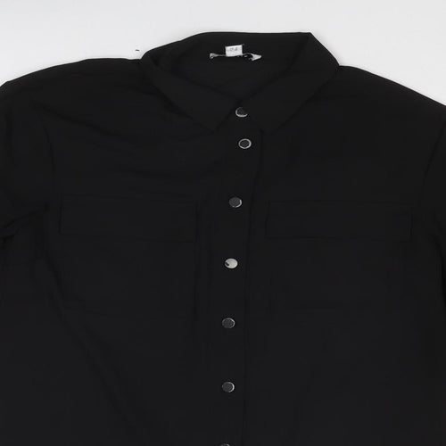 Warehouse Womens Black Polyester Basic Button-Up Size 8 Collared