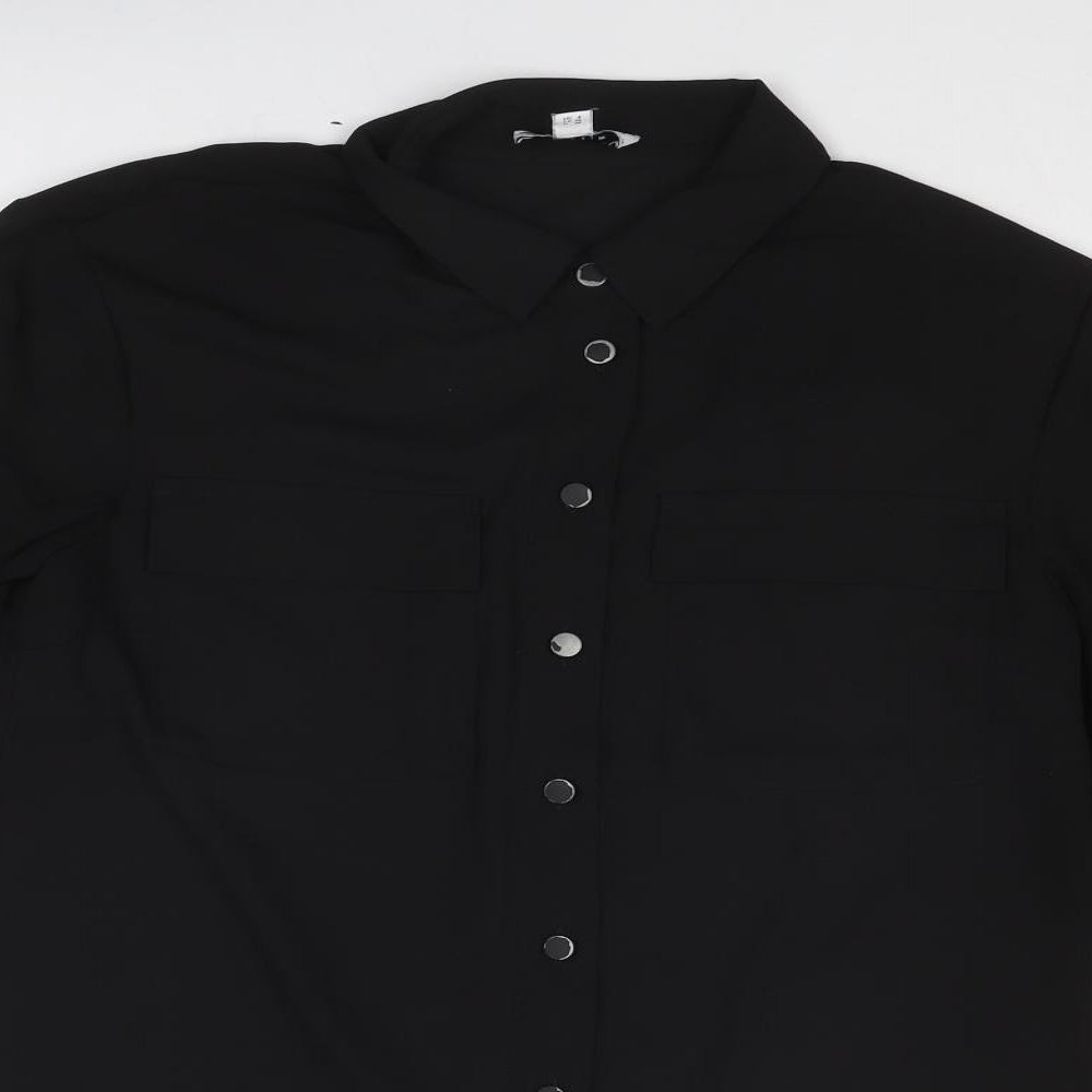 Warehouse Womens Black Polyester Basic Button-Up Size 8 Collared