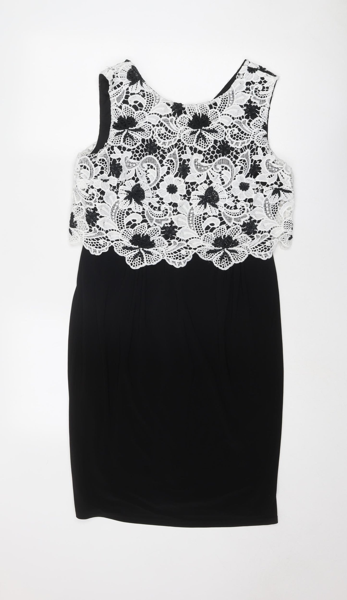 Precis Womens Black Floral Polyester A-Line Size 12 Round Neck Pullover - Lace Overlay