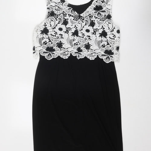 Precis Womens Black Floral Polyester A-Line Size 12 Round Neck Pullover - Lace Overlay
