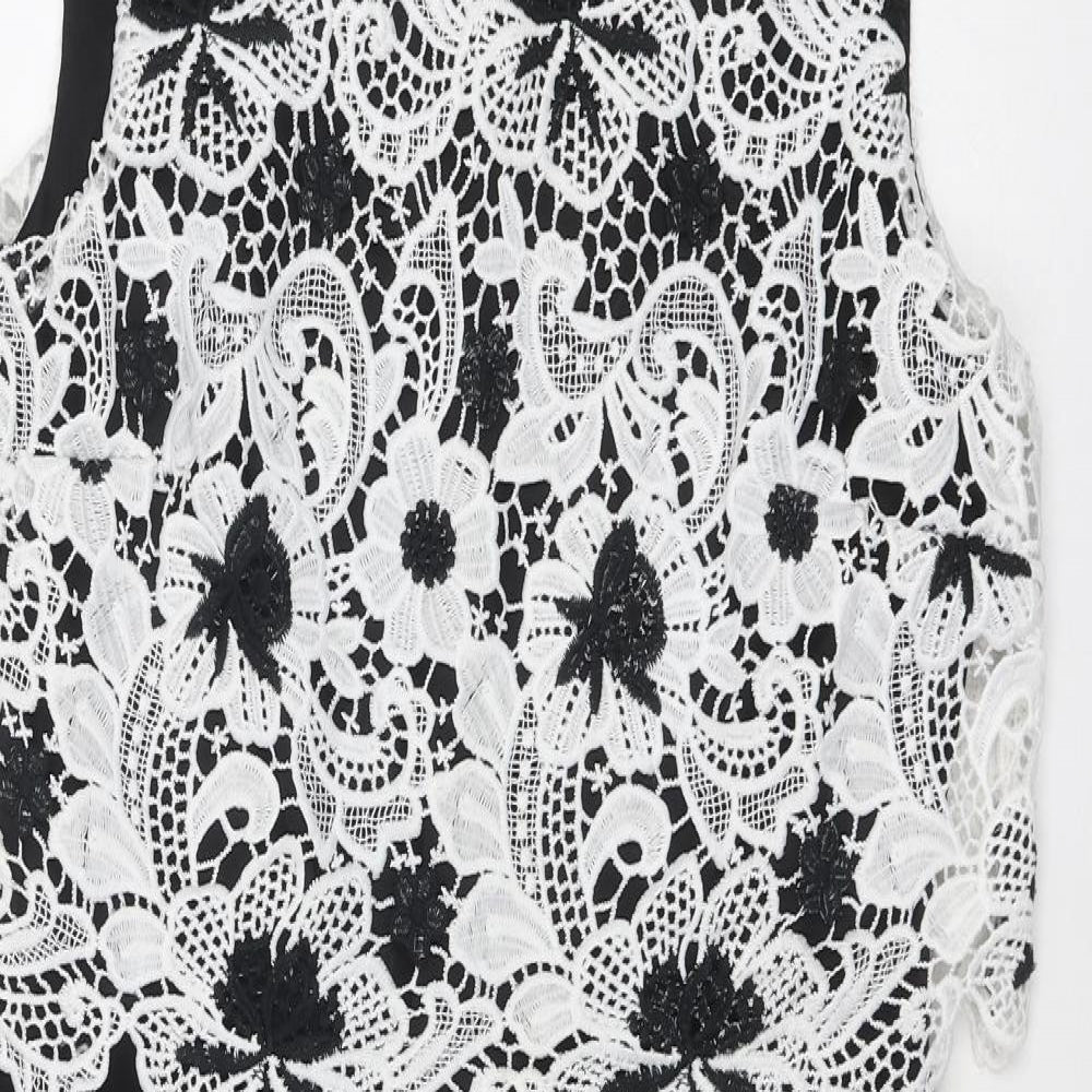 Precis Womens Black Floral Polyester A-Line Size 12 Round Neck Pullover - Lace Overlay