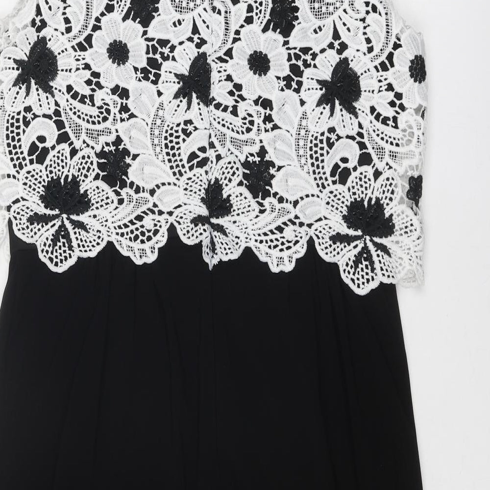 Precis Womens Black Floral Polyester A-Line Size 12 Round Neck Pullover - Lace Overlay