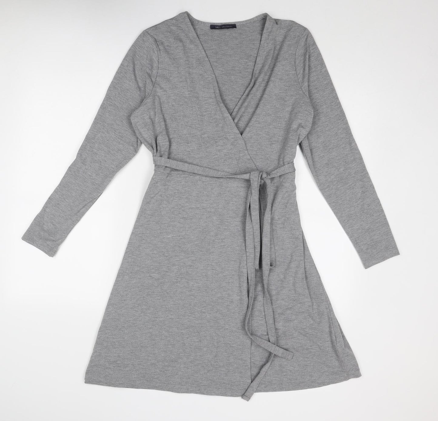 Marks and Spencer Womens Grey Polyester Jumper Dress Size 14 V-Neck Pullover