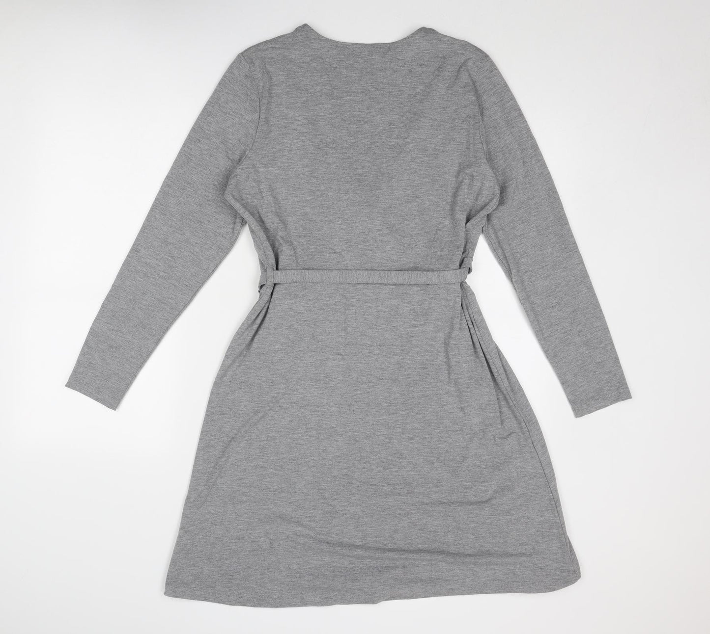 Marks and Spencer Womens Grey Polyester Jumper Dress Size 14 V-Neck Pullover