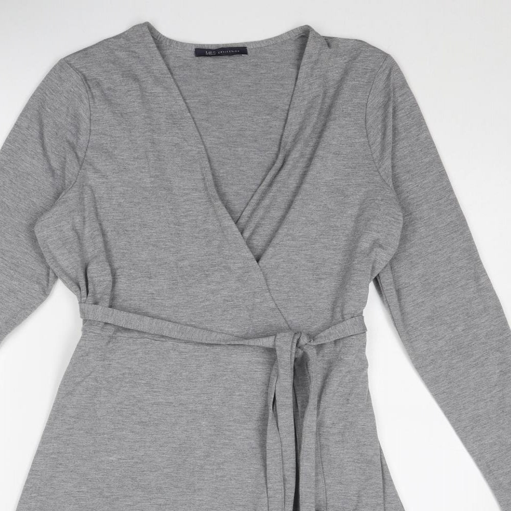 Marks and Spencer Womens Grey Polyester Jumper Dress Size 14 V-Neck Pullover