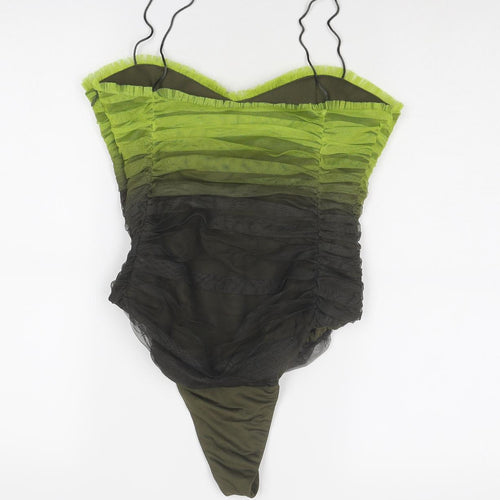 Zara Womens Green Polyester Bodysuit One-Piece Size M Zip - Ruched