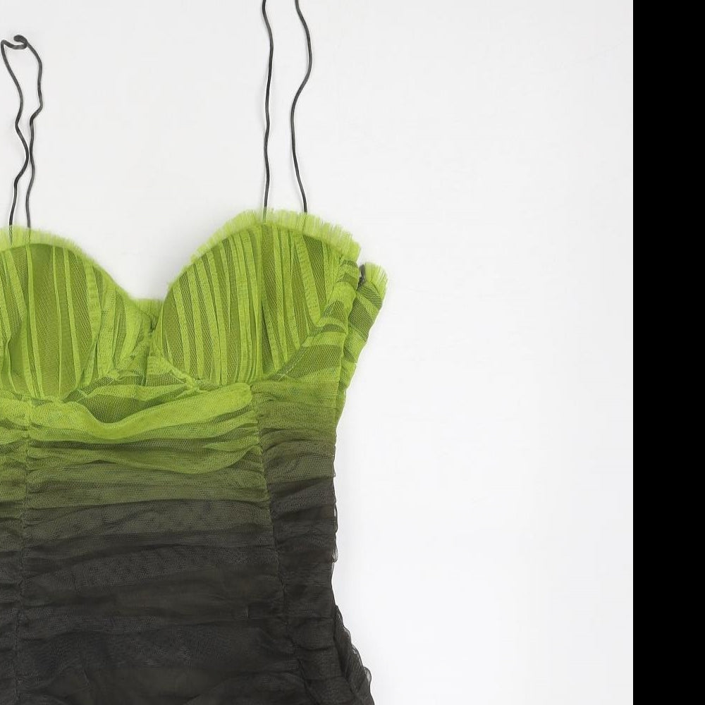 Zara Womens Green Polyester Bodysuit One-Piece Size M Zip - Ruched