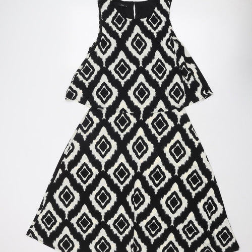 M&Co Womens Black Geometric Polyester Trapeze & Swing Size 12 Round Neck Button