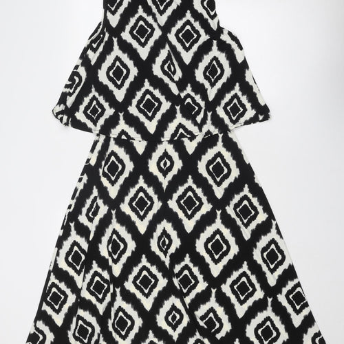M&Co Womens Black Geometric Polyester Trapeze & Swing Size 12 Round Neck Button