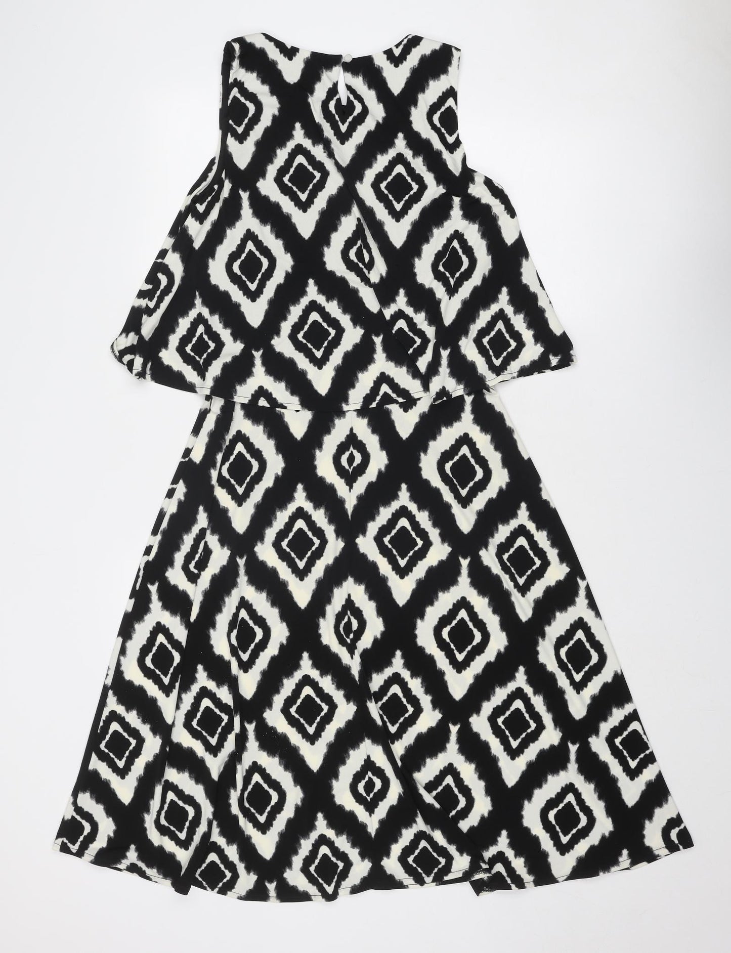 M&Co Womens Black Geometric Polyester Trapeze & Swing Size 12 Round Neck Button