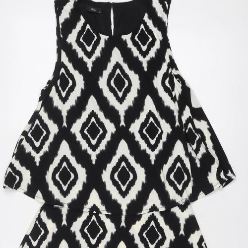 M&Co Womens Black Geometric Polyester Trapeze & Swing Size 12 Round Neck Button