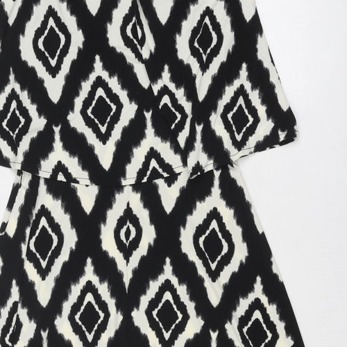 M&Co Womens Black Geometric Polyester Trapeze & Swing Size 12 Round Neck Button