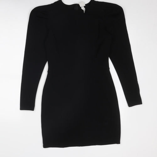 H&M Womens Black Polyester A-Line Size S Round Neck Zip