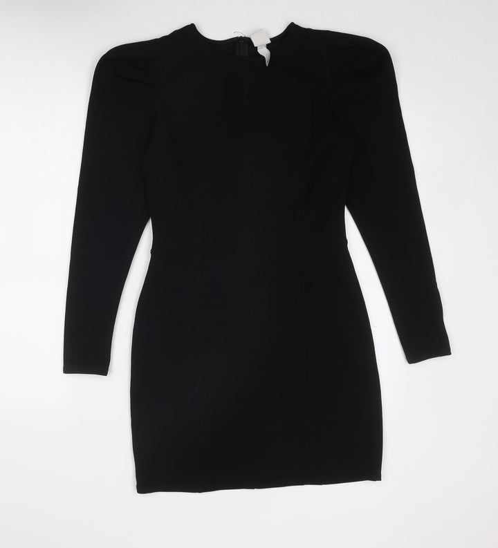 H&M Womens Black Polyester A-Line Size S Round Neck Zip