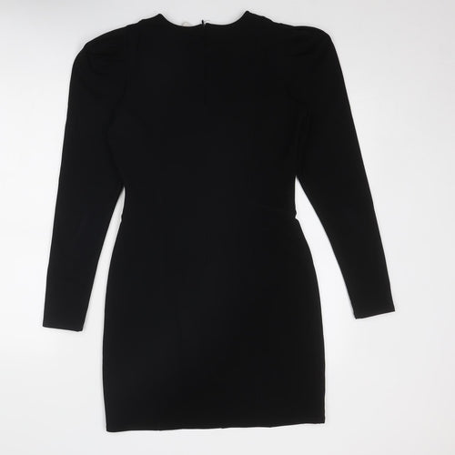 H&M Womens Black Polyester A-Line Size S Round Neck Zip