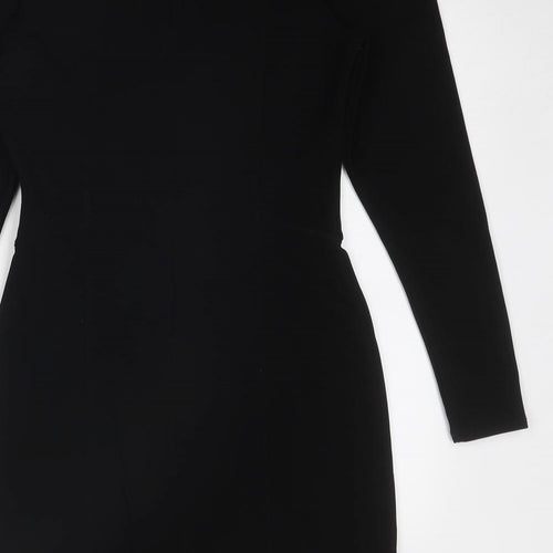 H&M Womens Black Polyester A-Line Size S Round Neck Zip