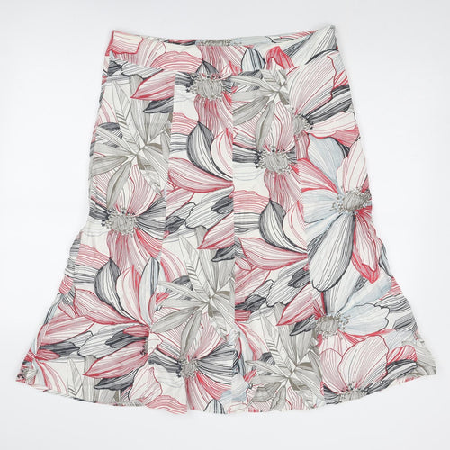 Per Se Womens Multicoloured Floral Linen Swing Skirt Size 14 Zip