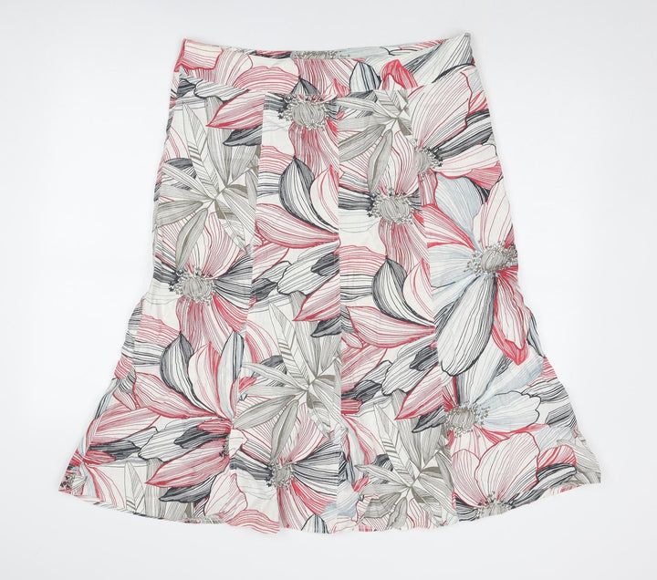 Per Se Womens Multicoloured Floral Linen Swing Skirt Size 14 Zip