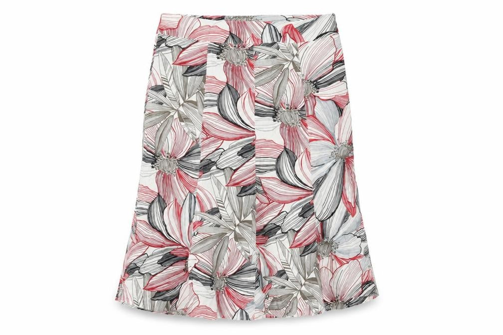 Per Se Womens Multicoloured Floral Linen Swing Skirt Size 14 Zip