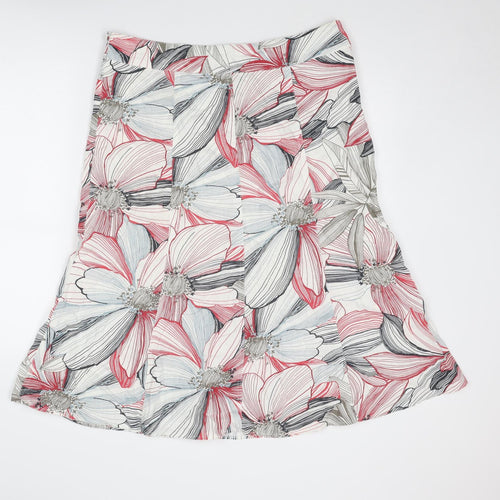 Per Se Womens Multicoloured Floral Linen Swing Skirt Size 14 Zip