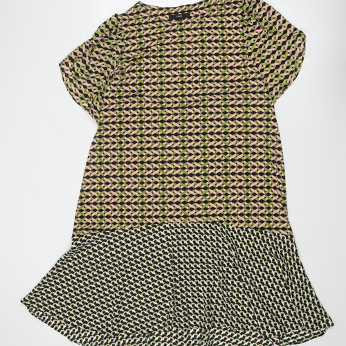 NEXT Womens Multicoloured Geometric Polyester Skater Dress Size 16 Round Neck Pullover
