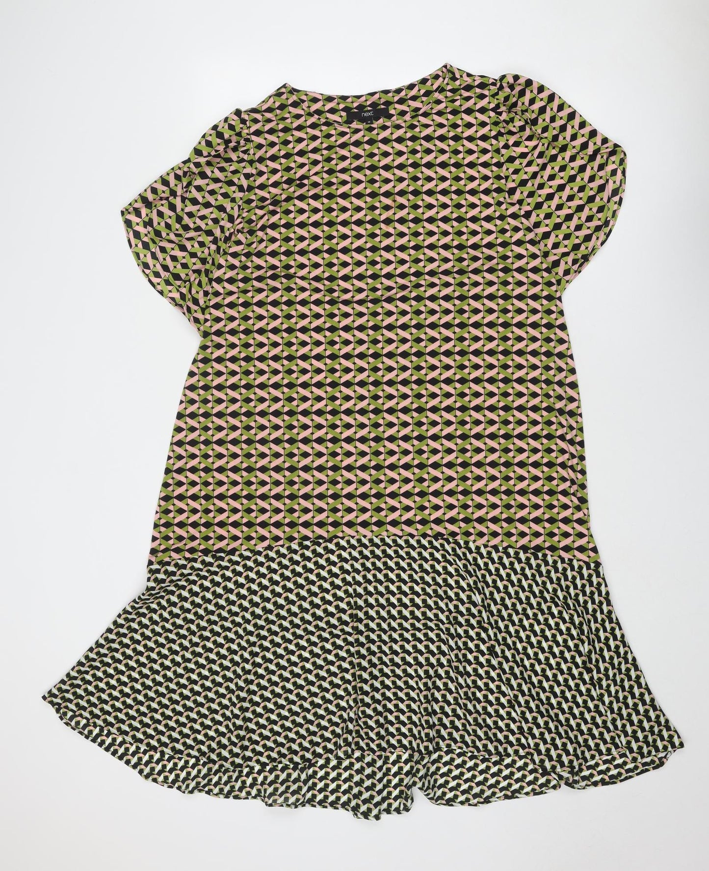 NEXT Womens Multicoloured Geometric Polyester Skater Dress Size 16 Round Neck Pullover