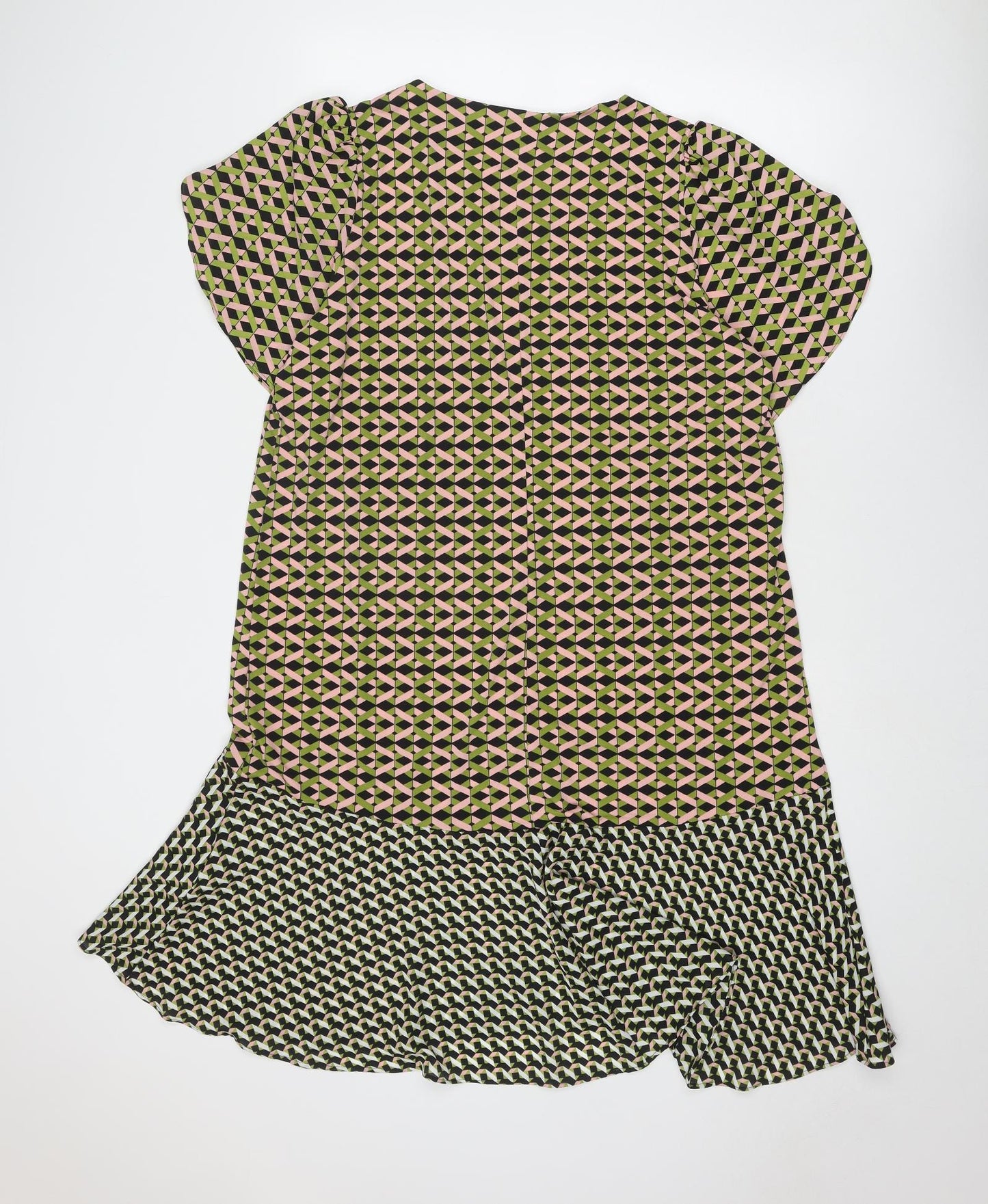 NEXT Womens Multicoloured Geometric Polyester Skater Dress Size 16 Round Neck Pullover