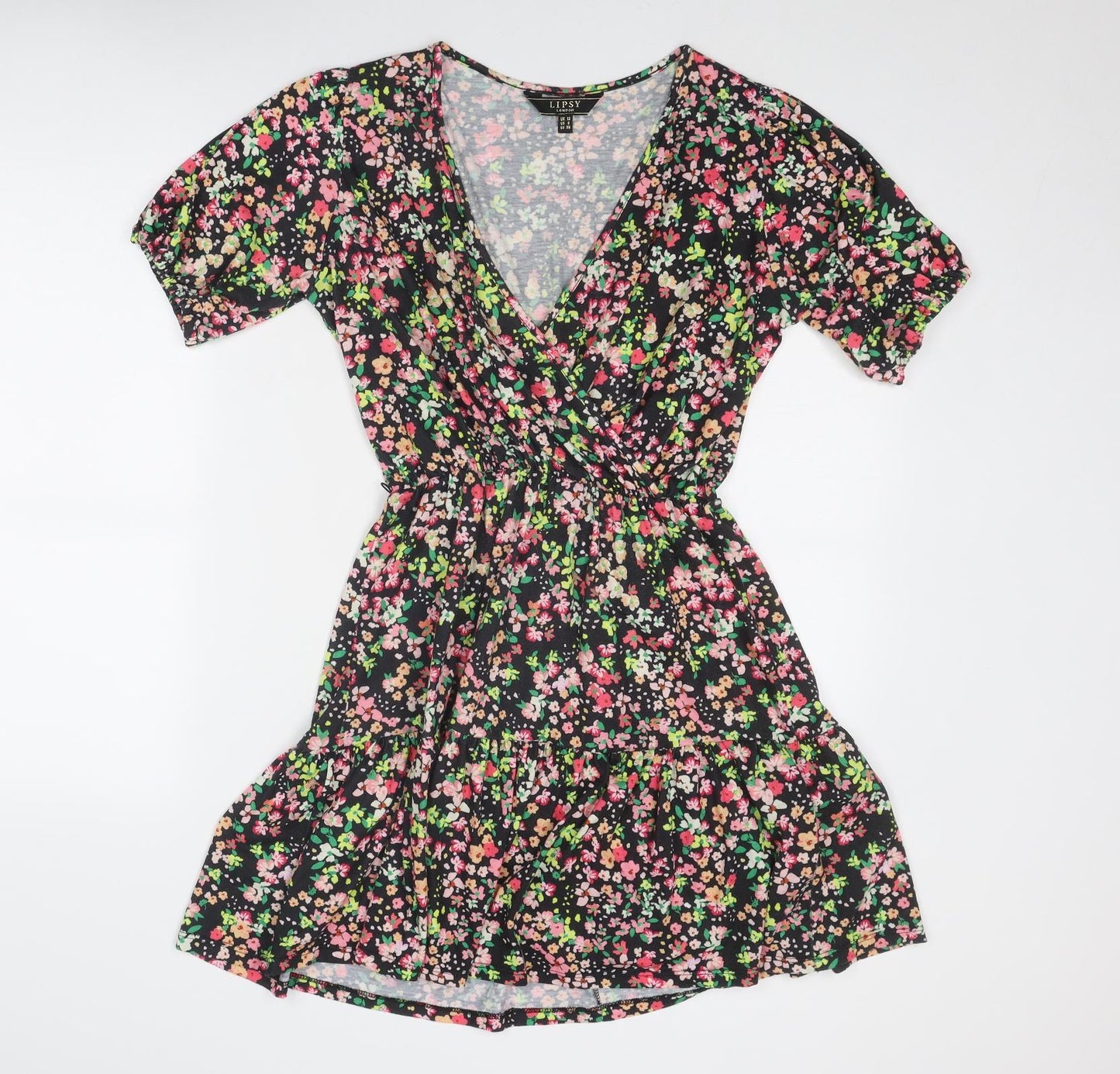 Lipsy Womens Multicoloured Floral Polyester Skater Dress Size 10 V-Neck Pullover