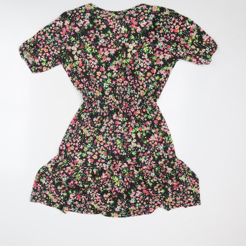 Lipsy Womens Multicoloured Floral Polyester Skater Dress Size 10 V-Neck Pullover