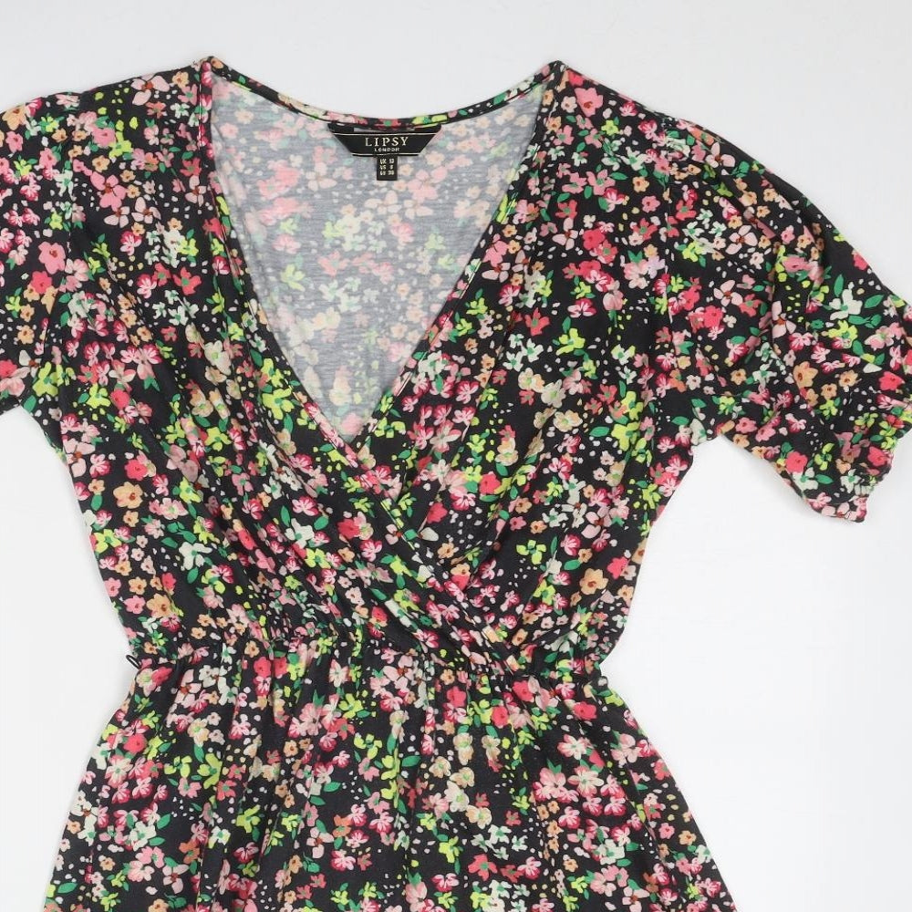 Lipsy Womens Multicoloured Floral Polyester Skater Dress Size 10 V-Neck Pullover
