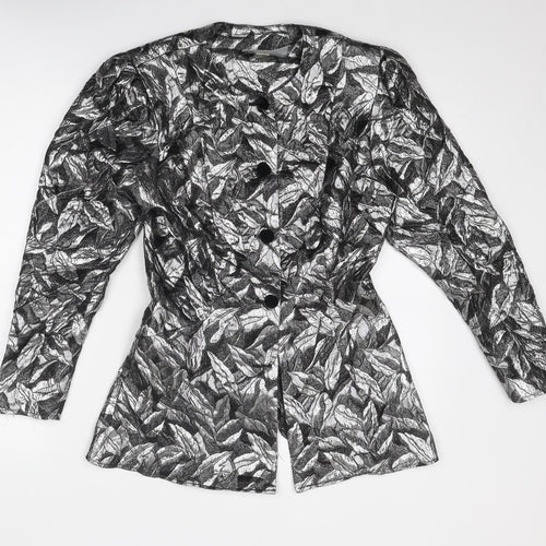 Principles Womens Silver Geometric Jacket Size 12 Button