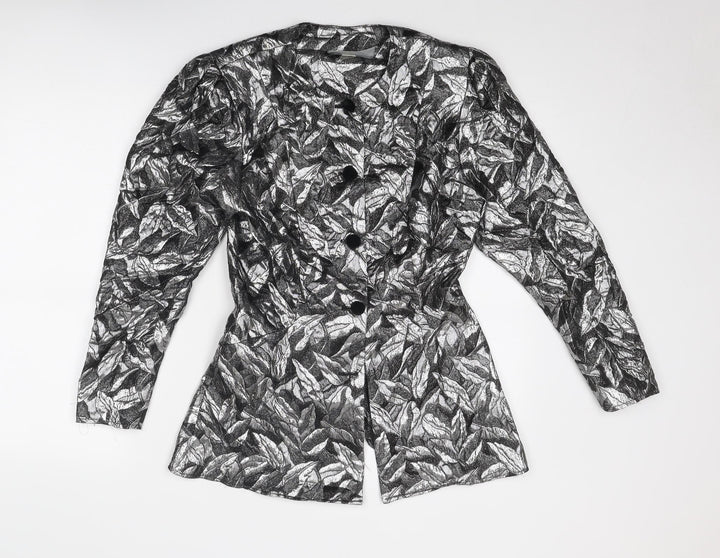 Principles Womens Silver Geometric Jacket Size 12 Button