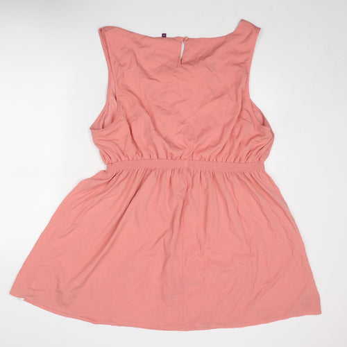 New Look Womens Pink Polyester Tank Dress Size 26 Round Neck Button