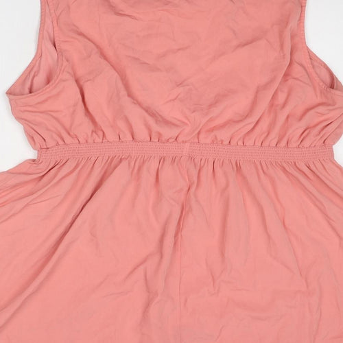 New Look Womens Pink Polyester Tank Dress Size 26 Round Neck Button