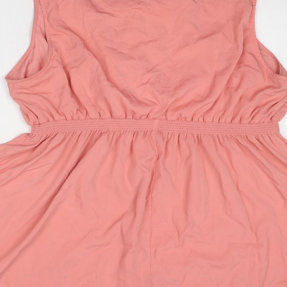 New Look Womens Pink Polyester Tank Dress Size 26 Round Neck Button
