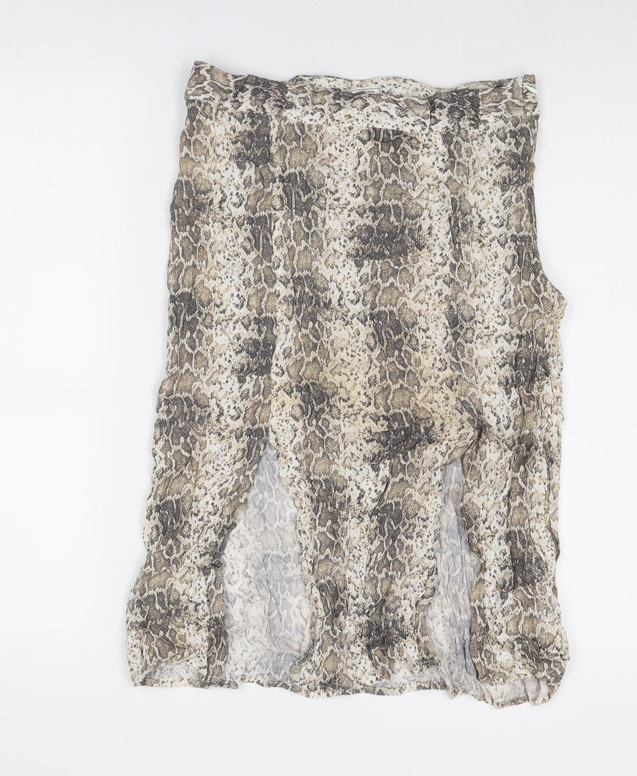 Pimkie Womens Beige Animal Print Viscose A-Line Skirt Size 10 Zip - Snakeskin Pattern