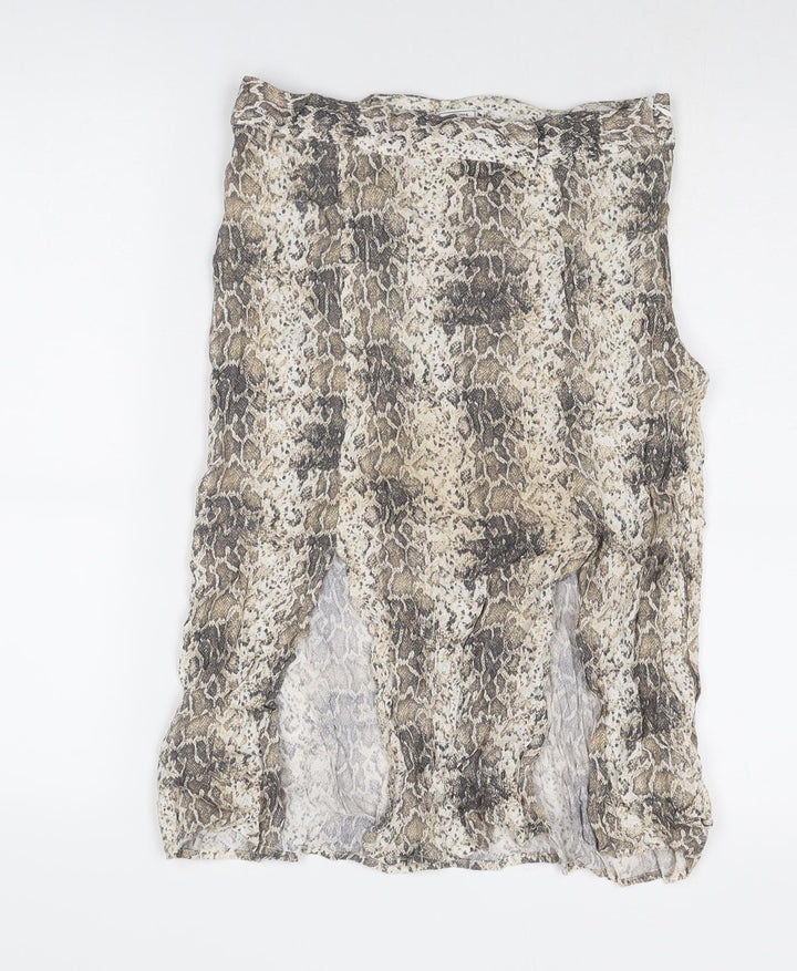 Pimkie Womens Beige Animal Print Viscose A-Line Skirt Size 10 Zip - Snakeskin Pattern