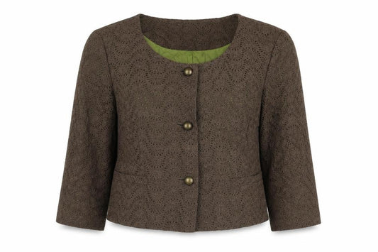 Front view of Autograph women’s brown jacket, size UK 12, button