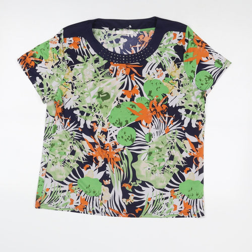 Anna Rose Womens Multicoloured Geometric Polyester Basic T-Shirt Size XL Round Neck