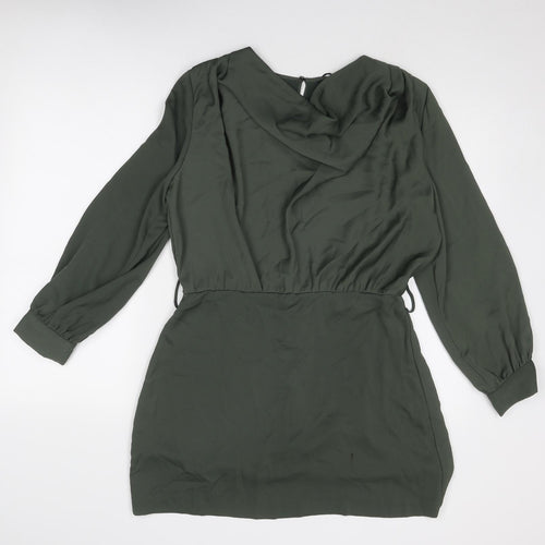 Zara Womens Green Polyester A-Line Size L Cowl Neck Zip